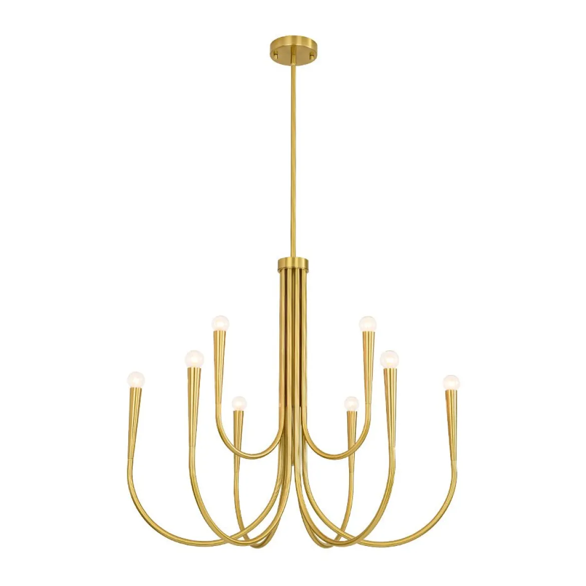 Brass Mid-Century Minimalist Tiered Candle Style Chandelier