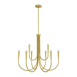 Brass Mid-Century Minimalist Tiered Candle Style Chandelier