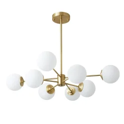 Brass Opal Glass Globe Tier Sputnik Chandelier