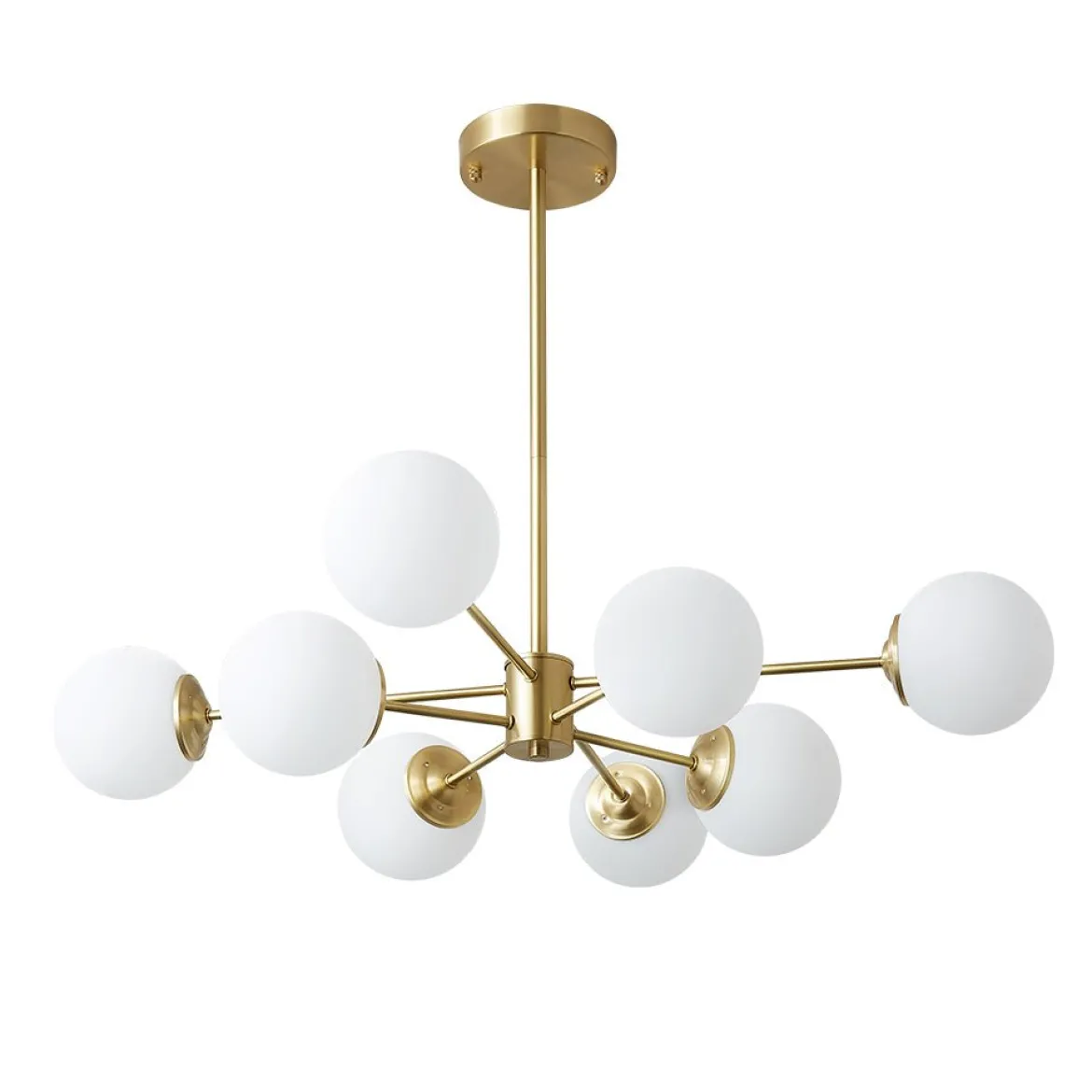 Brass Opal Glass Globe Tier Sputnik Chandelier