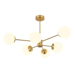 Brass Opal Glass Globe Tier Sputnik Chandelier