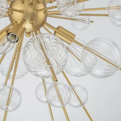 Brass Ribbed Glass Globe Bubble Sputnik Sunburst Chandelier