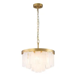 Brass Round Tiered Opal Swirl Glass Pendant Chandelier