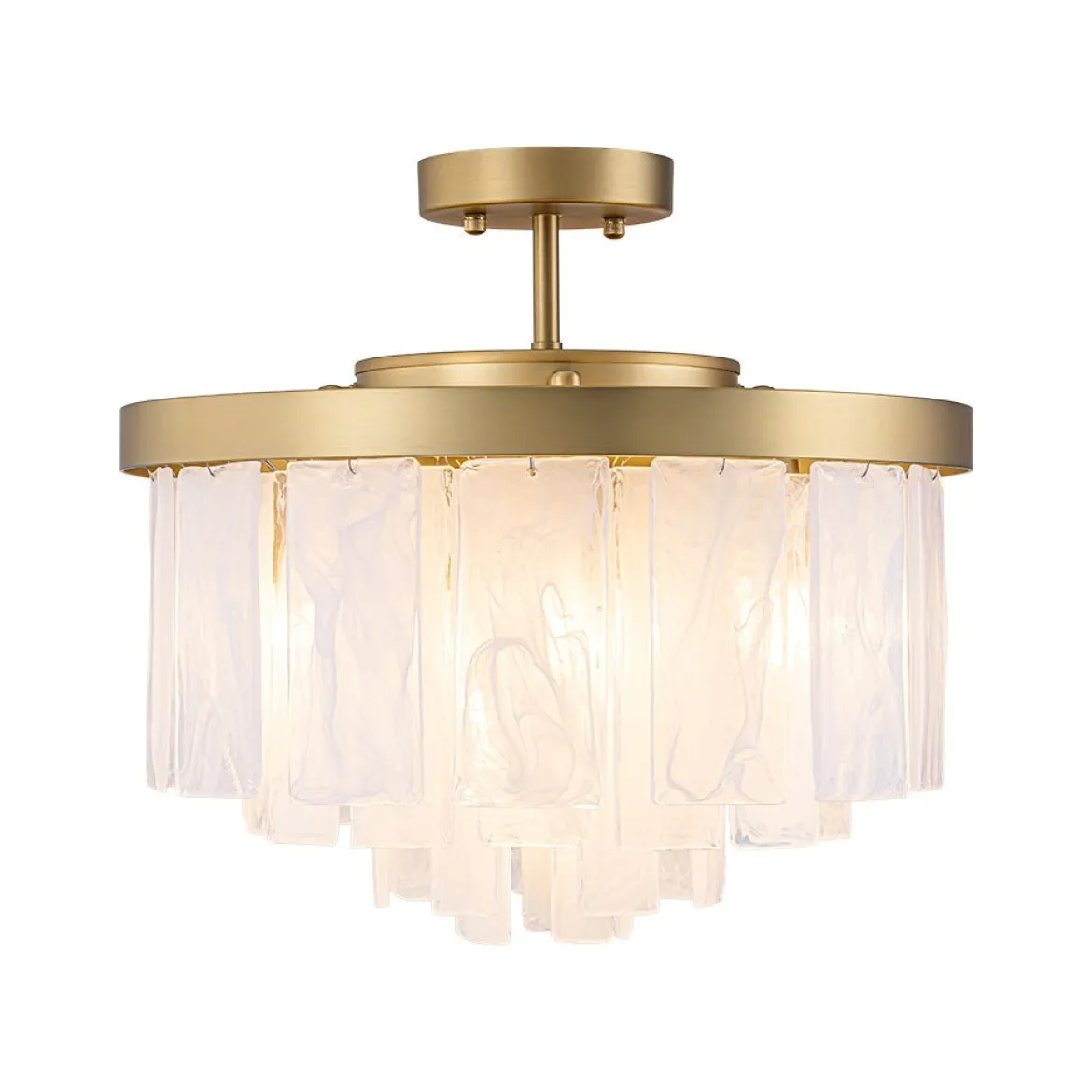 Brass Round Tiered Opal Swirl Glass Pendant Chandelier