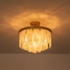 Brass Round Tiered Opal Swirl Glass Pendant Chandelier