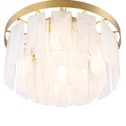 Brass Round Tiered Opal Swirl Glass Pendant Chandelier