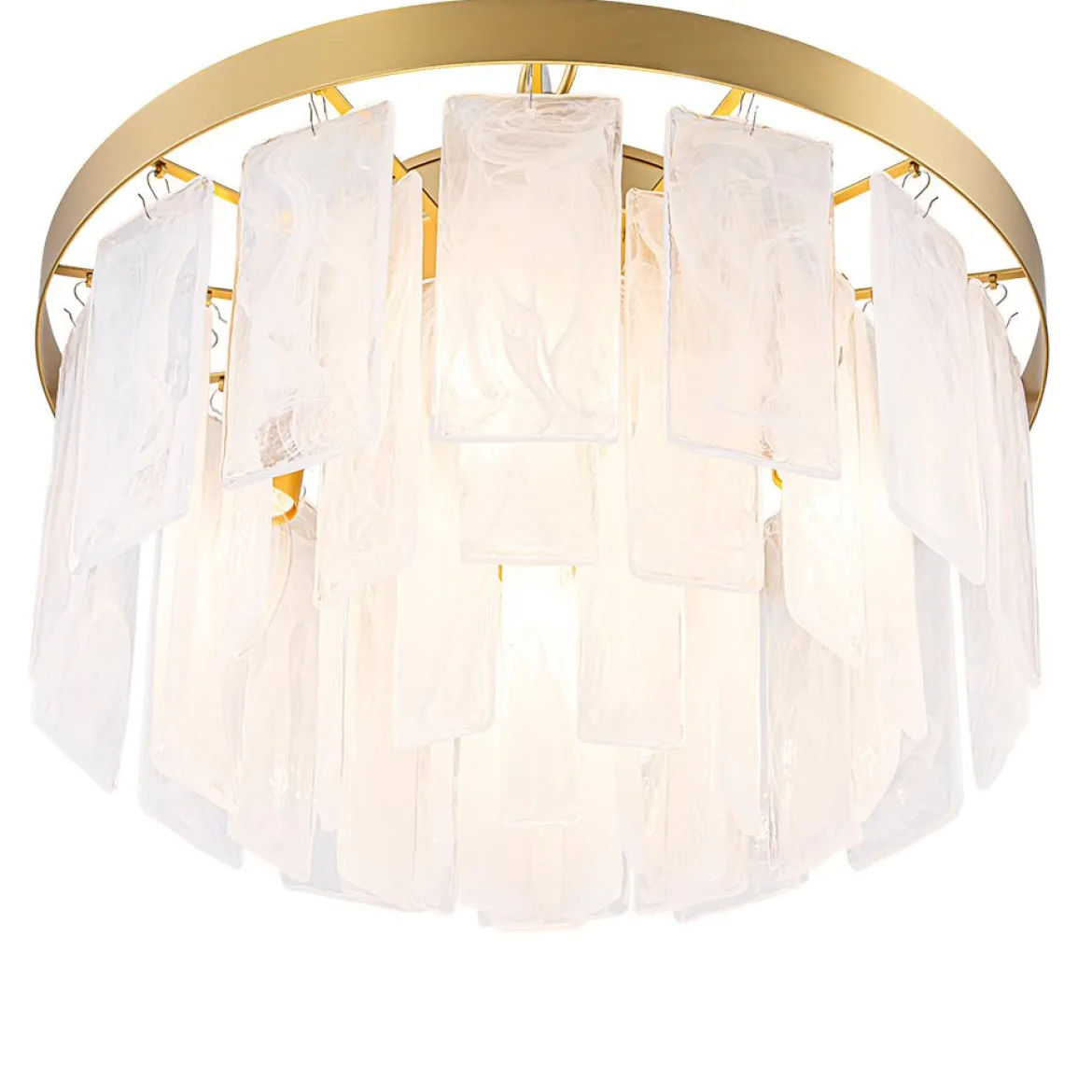 Brass Round Tiered Opal Swirl Glass Pendant Chandelier