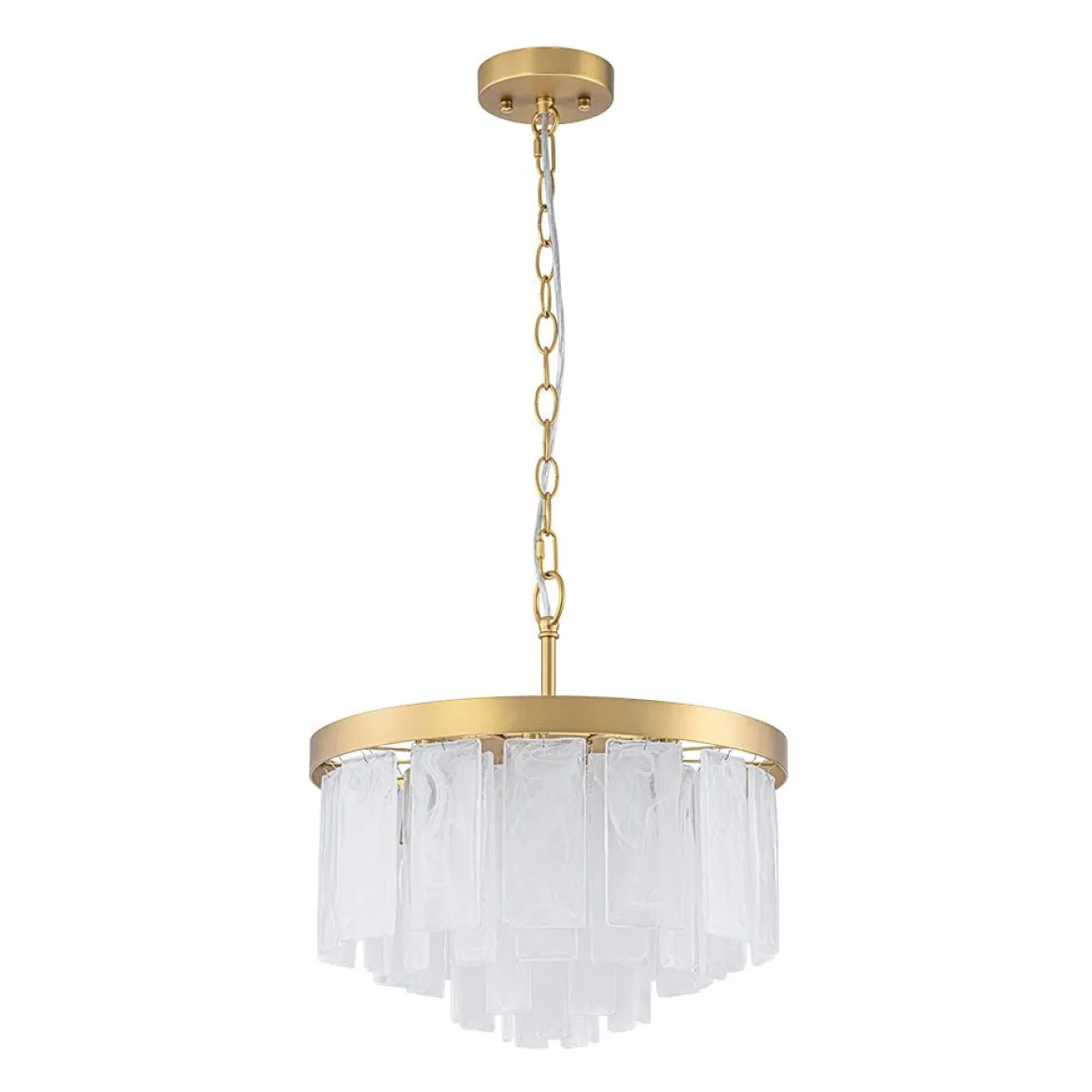 Brass Round Tiered Opal Swirl Glass Pendant Chandelier