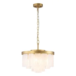 Brass Round Tiered Opal Swirl Glass Pendant Chandelier