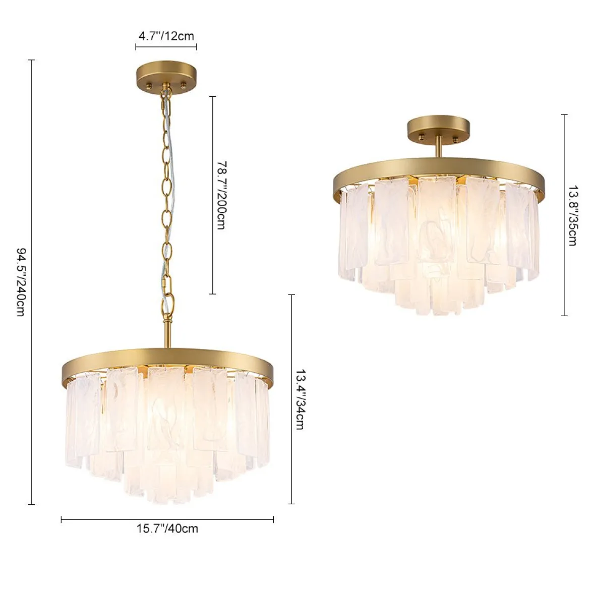 Brass Round Tiered Opal Swirl Glass Pendant Chandelier