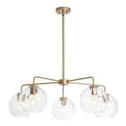 Brass Striped Ribbed Glass Globe 5-light Sputnik Chandelier