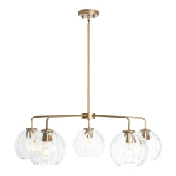 Brass Striped Ribbed Glass Globe 5-light Sputnik Chandelier