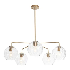 Brass Striped Ribbed Glass Globe 5-light Sputnik Chandelier