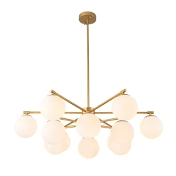 Brass 2-Tier Sputnik Frosted Glass Bubble Pendant Chandelier