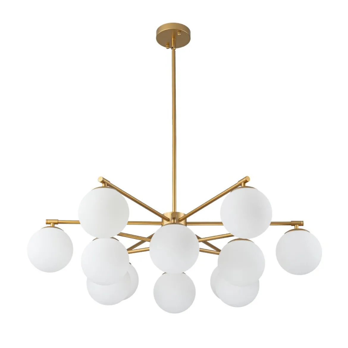 Brass 2-Tier Sputnik Frosted Glass Bubble Pendant Chandelier