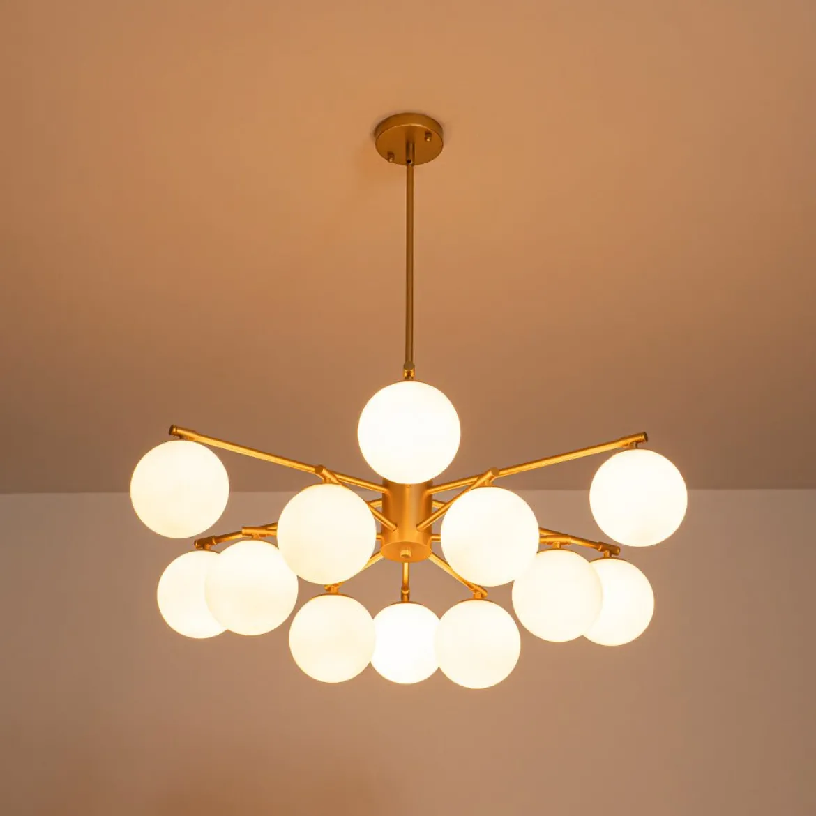 Brass 2-Tier Sputnik Frosted Glass Bubble Pendant Chandelier