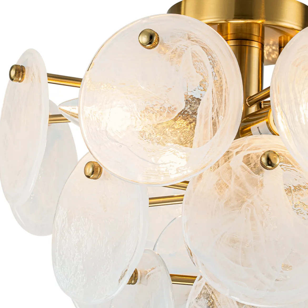 Brass Tiered Opal Swirl Glass Semi Flush Chandelier