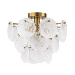 Brass Tiered Opal Swirl Glass Semi Flush Chandelier