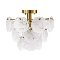 Brass Tiered Opal Swirl Glass Semi Flush Chandelier