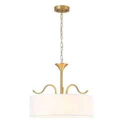 Brass White Fabric Drum Cage Semi Flush Dual Mount Chandelier