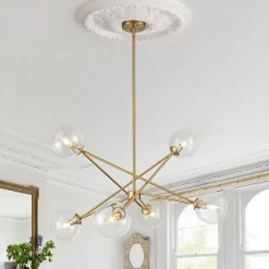 Celestial Glass Globe Staggered Linear Sputnik Chandelier