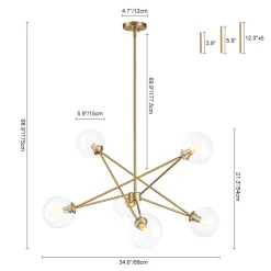 Celestial Glass Globe Staggered Linear Sputnik Chandelier