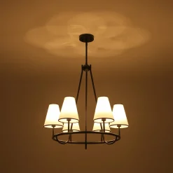 Classic 6-Light Fabric Conical Shade Wheel Chandelier