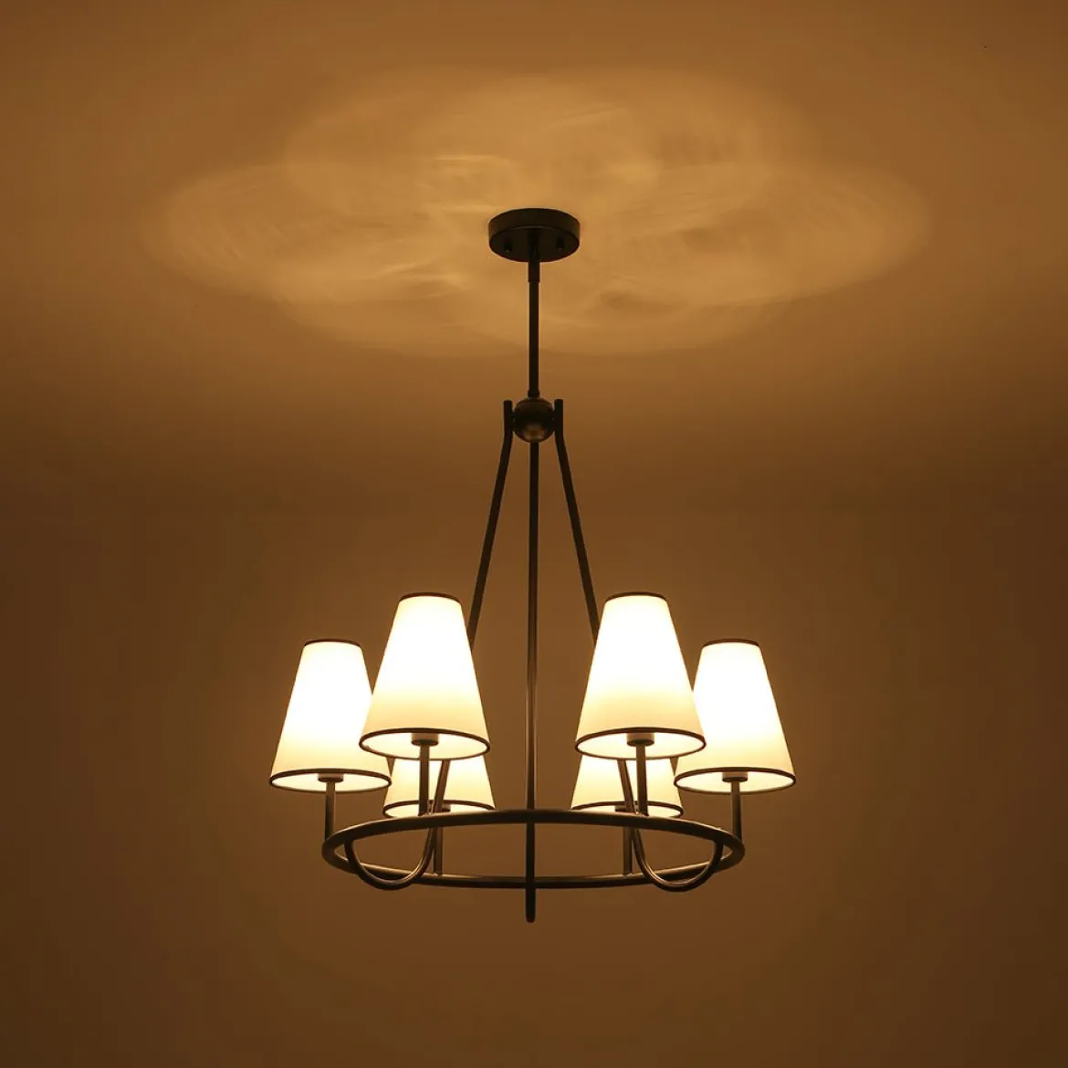 Classic 6-Light Fabric Conical Shade Wheel Chandelier