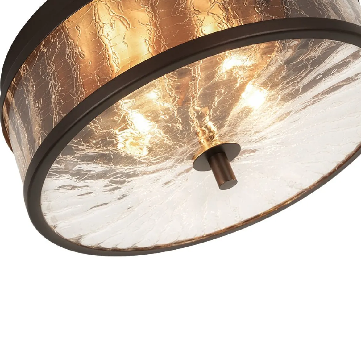 Clear Crackled Glass Drum Flush Mount Light
