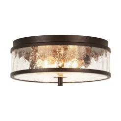 Clear Crackled Glass Drum Flush Mount Light