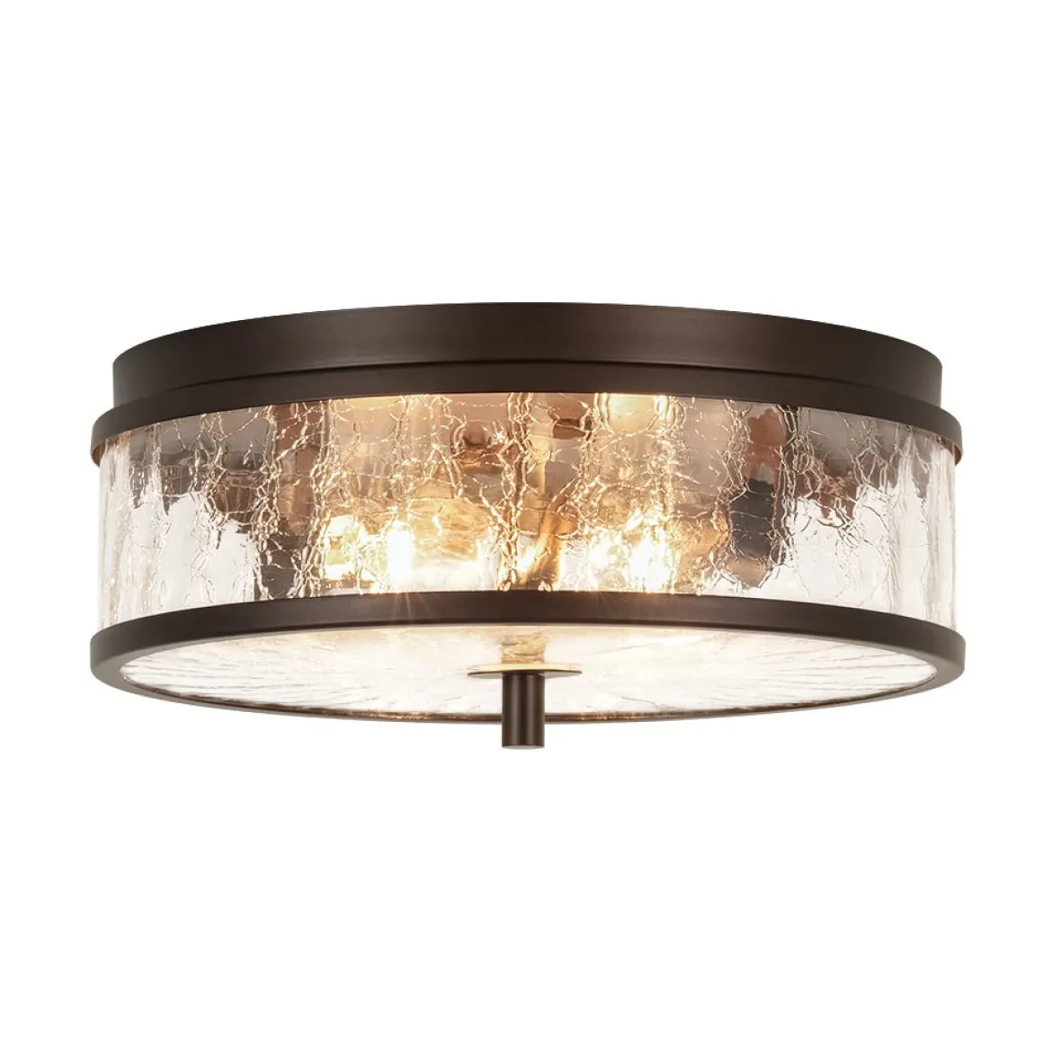 Clear Crackled Glass Drum Flush Mount Light