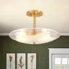 Cloudy Style Textured Glass Shallow Bowl Round Semi Flush Mount