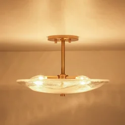 Cloudy Style Textured Glass Shallow Bowl Round Semi Flush Mount