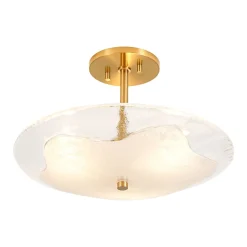 Cloudy Style Textured Glass Shallow Bowl Round Semi Flush Mount