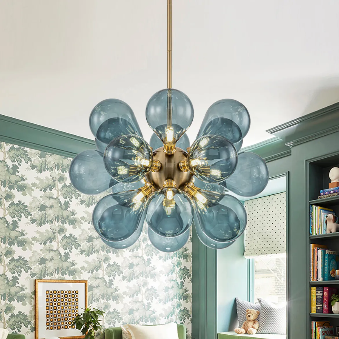 Cluster Blue Glass Bubble Chandelier