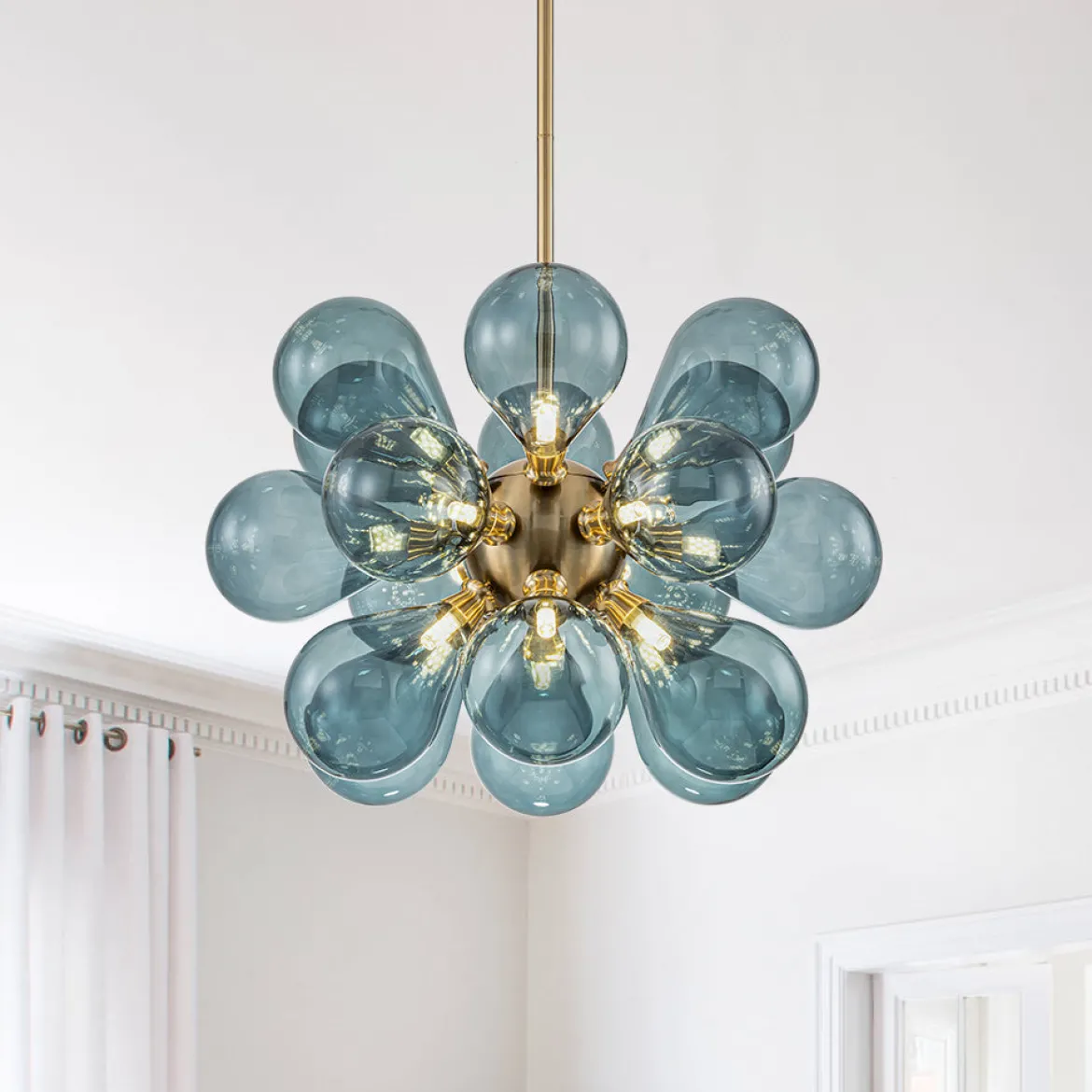 Cluster Blue Glass Bubble Chandelier