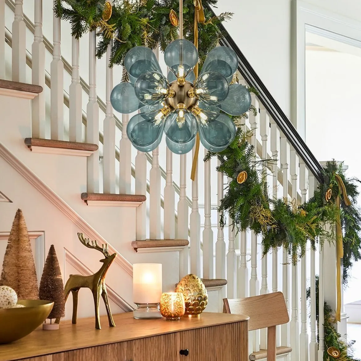 Cluster Blue Glass Bubble Chandelier