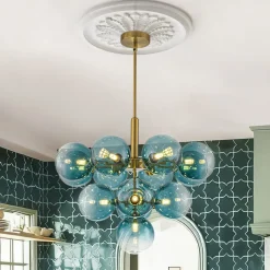 Cluster Gradual Blue Glass Bubble Tiered Chandelier