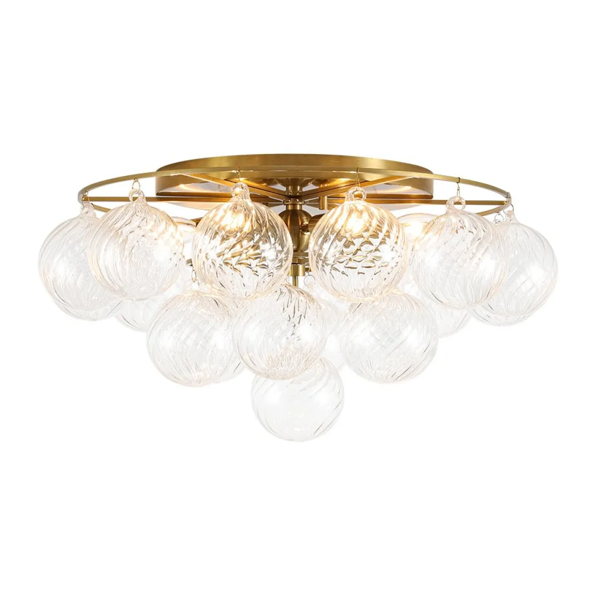 Cluster Ribbed Glass Bubble Round Tiered Semi Flush Chandelier