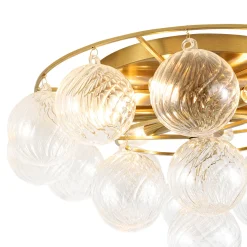 Cluster Ribbed Glass Bubble Round Tiered Semi Flush Chandelier
