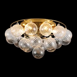 Cluster Ribbed Glass Bubble Round Tiered Semi Flush Chandelier