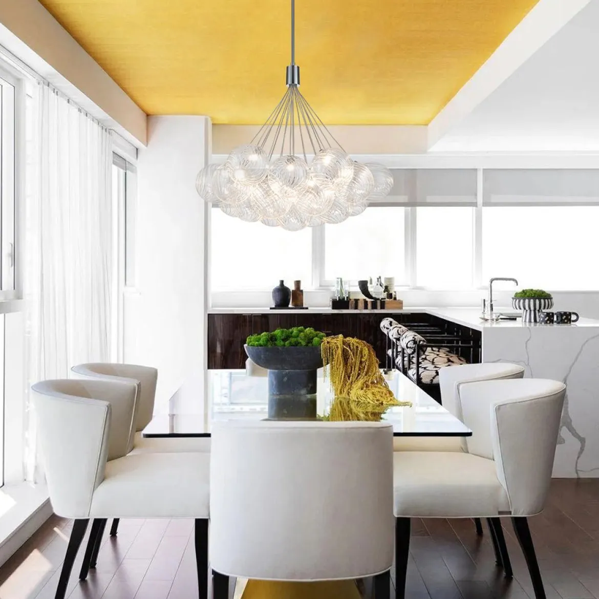 Cluster Ribbed Glass Dimmable LED Bubble Chandelier