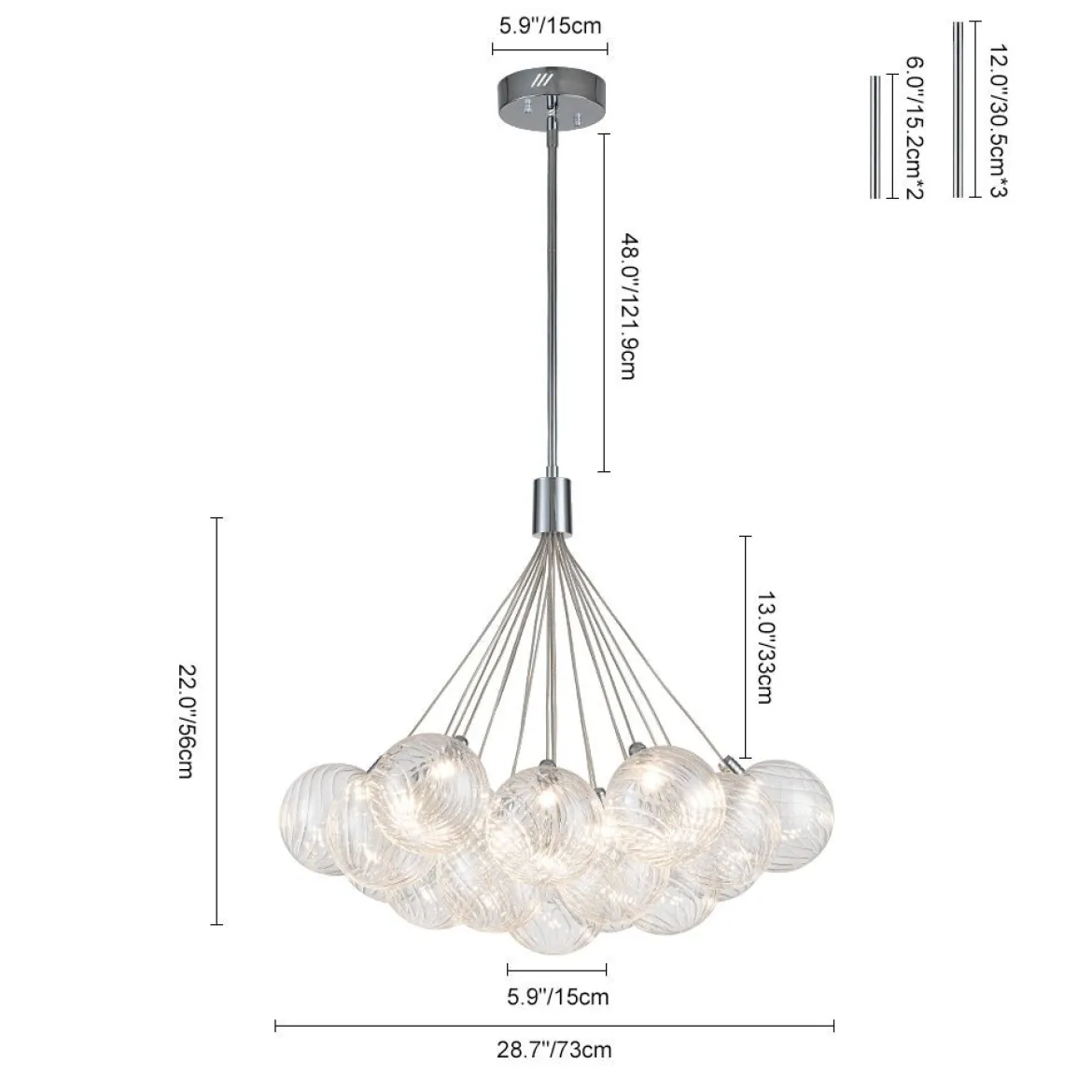 Cluster Ribbed Glass Dimmable LED Bubble Chandelier