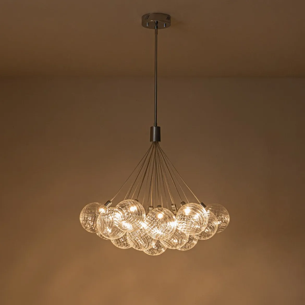 Cluster Ribbed Glass Dimmable LED Bubble Chandelier