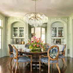 Cluster Ribbed Glass Globe Bubble Round Tiered Chandelier