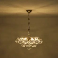 Cluster Ribbed Glass Globe Bubble Round Tiered Chandelier