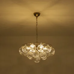 Cluster Ribbed Glass Globe Bubble Round Tiered Chandelier