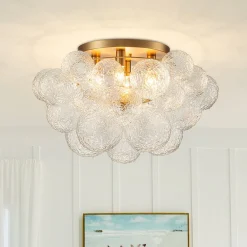 Cluster Rippled Glass Bubble Round Semi Flush Chandelier