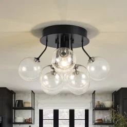 Cluster Seeded Glass Globe Bubble Round Semi Flush Mount