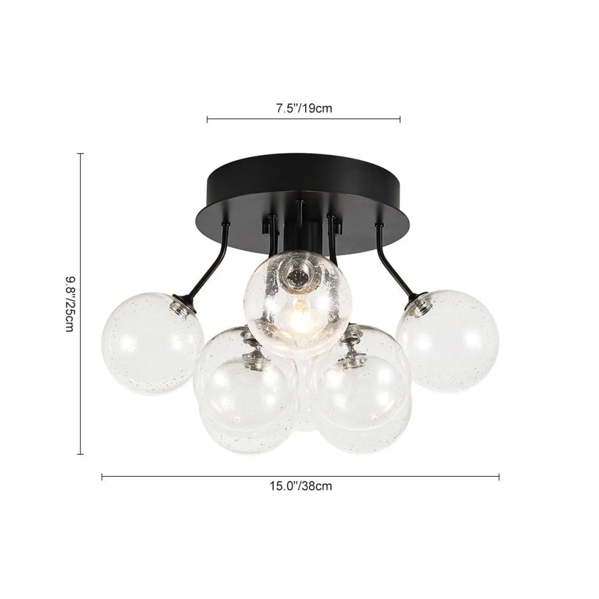 Cluster Seeded Glass Globe Bubble Round Semi Flush Mount